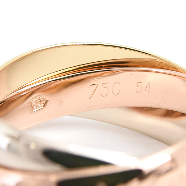 カルティエ 指輪 レディース トリニティ リング 54号 実寸13.5号 3連 3.2mm ゴールド Cartier 750YG×WG×PG ゴールド 中古