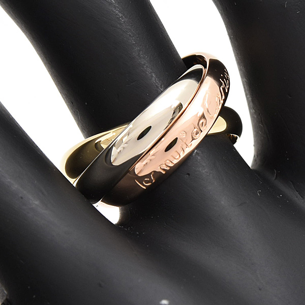 カルティエ 指輪 レディース トリニティ リング 54号 実寸13.5号 3連 3.2mm ゴールド Cartier 750YG×WG×PG ゴールド 中古