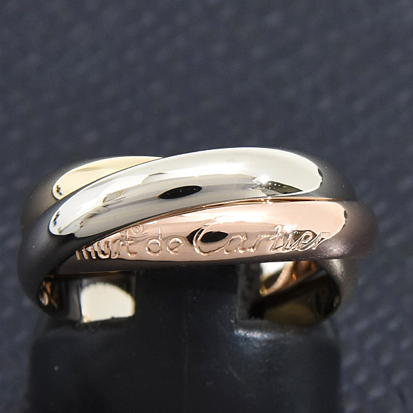 カルティエ 指輪 レディース トリニティ リング 54号 実寸13.5号 3連 3.2mm ゴールド Cartier 750YG×WG×PG ゴールド 中古