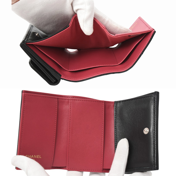 シャネル 財布 レディース シャネル19 マトラッセ ココマーク スモールフラップウォレット 三つ折り財布 ラムスキン ブラック CHANEL 未使用展示品