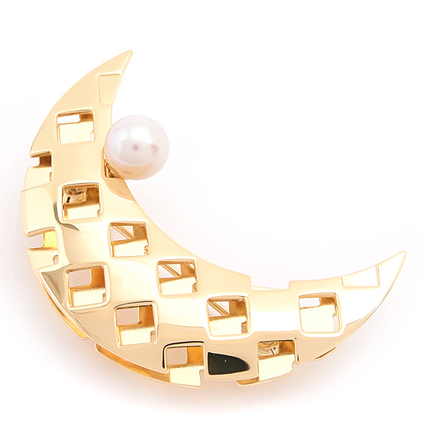 ミキモト ブローチ レディース 1Pパール ムーンデザイン 帯留 月 6.6mm珠 イエローゴールド K18 MIKIMOTO 中古