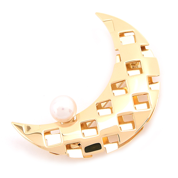 ミキモト ブローチ レディース 1Pパール ムーンデザイン 帯留 月 6.6mm珠 イエローゴールド K18 MIKIMOTO 中古