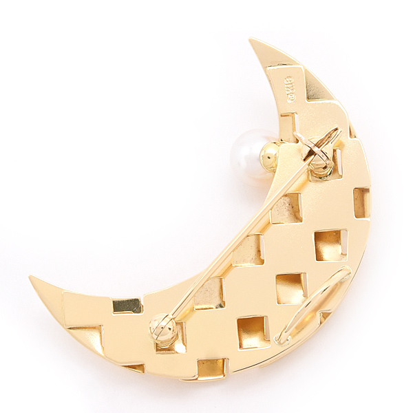 ミキモト ブローチ レディース 1Pパール ムーンデザイン 帯留 月 6.6mm珠 イエローゴールド K18 MIKIMOTO 中古