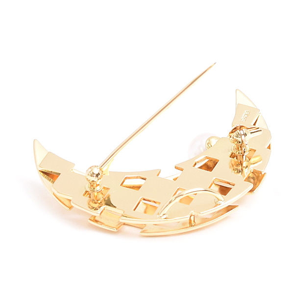 ミキモト ブローチ レディース 1Pパール ムーンデザイン 帯留 月 6.6mm珠 イエローゴールド K18 MIKIMOTO 中古