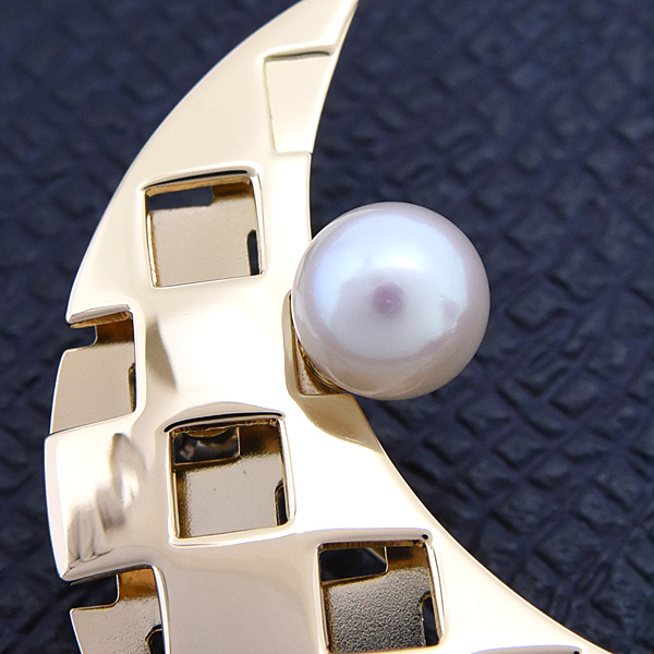 ミキモト ブローチ レディース 1Pパール ムーンデザイン 帯留 月 6.6mm珠 イエローゴールド K18 MIKIMOTO 中古