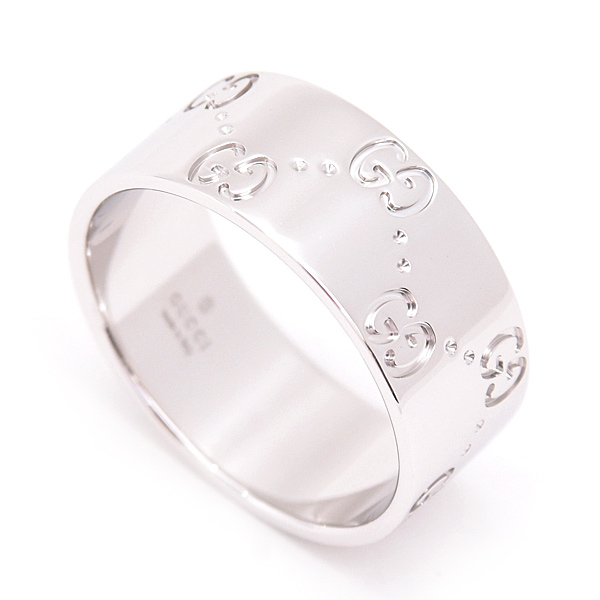 グッチ 指輪 メンズ アイコン ワイド リング 22号 実寸20.5号 ホワイトゴールド GUCCI 750WG 中古