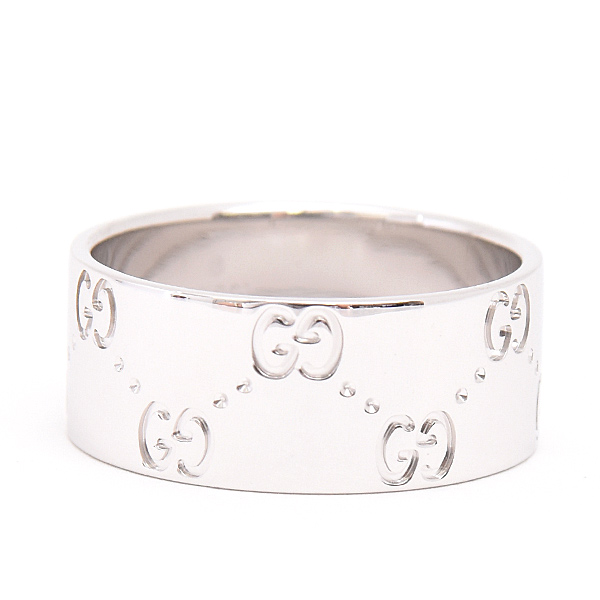 グッチ 指輪 メンズ アイコン ワイド リング 22号 実寸20.5号 ホワイトゴールド GUCCI 750WG 中古