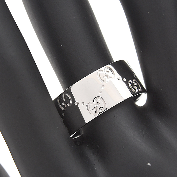 グッチ 指輪 メンズ アイコン ワイド リング 22号 実寸20.5号 ホワイトゴールド GUCCI 750WG 中古