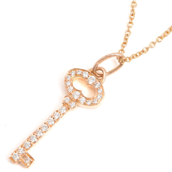 ティファニー ネックレス レディース オーバルキー ダイヤモンド ネックレス ピンクゴールド TIFFANY 750PG 中古
