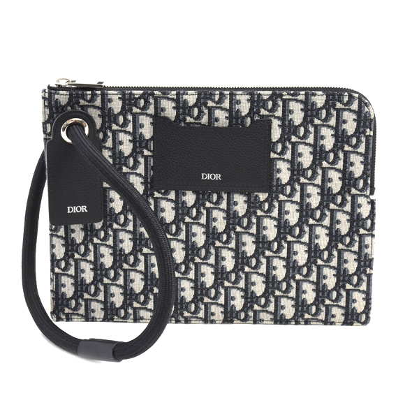 ディオール バッグ メンズ クラッチバッグ セカンドバッグ オブリーグ ジャガード レザー ネイビー Dior 中古