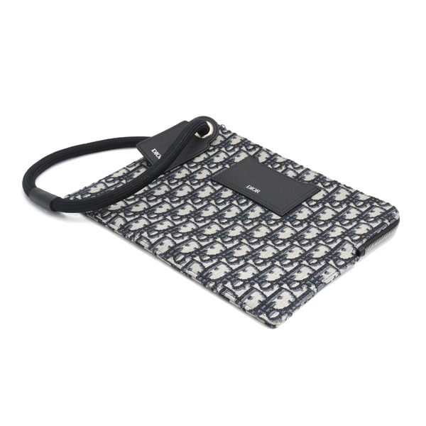ディオール バッグ メンズ クラッチバッグ セカンドバッグ オブリーグ ジャガード レザー ネイビー Dior 中古