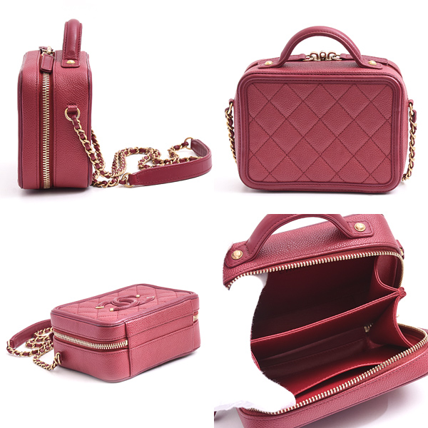 シャネル バッグ レディース CCフィリグリー スモールバニティ チェーンショルダー キャビアスキン ボルドー CHANEL A93343 中古