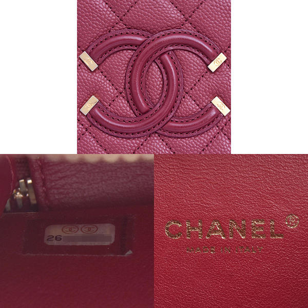 シャネル バッグ レディース CCフィリグリー スモールバニティ チェーンショルダー キャビアスキン ボルドー CHANEL A93343 中古