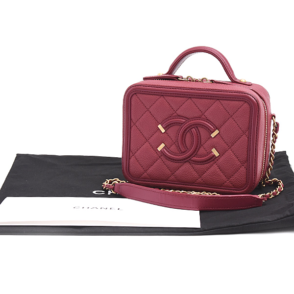 シャネル バッグ レディース CCフィリグリー スモールバニティ チェーンショルダー キャビアスキン ボルドー CHANEL A93343 中古
