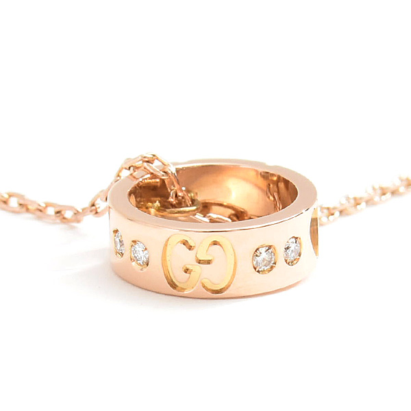 グッチ ネックレス レディース アイコン アモール ダイヤ ハート ペンダント ピンクゴールド 750PG GUCCI 中古