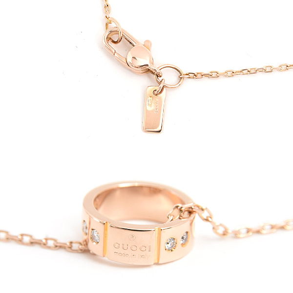 グッチ ネックレス レディース アイコン アモール ダイヤ ハート ペンダント ピンクゴールド 750PG GUCCI 中古