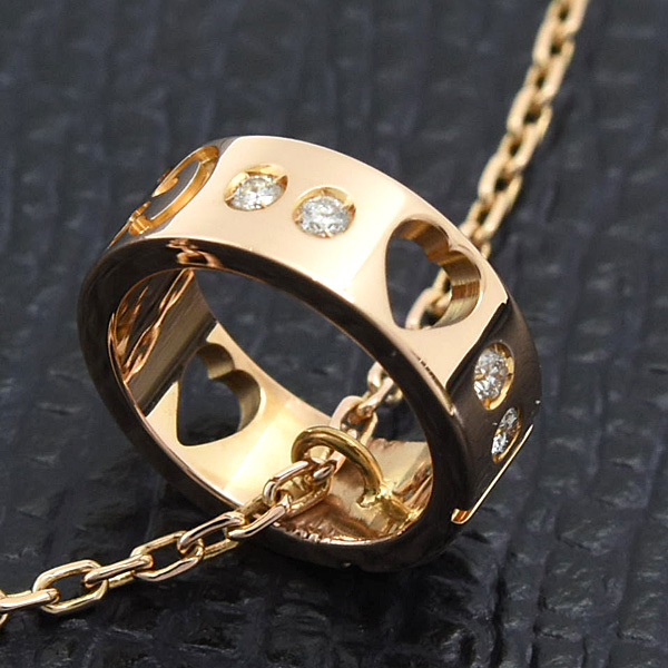 グッチ ネックレス レディース アイコン アモール ダイヤ ハート ペンダント ピンクゴールド 750PG GUCCI 中古