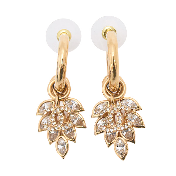 シャネル ピアス レディース ココマーク リーフモチーフピアス クリアストーン フープ メタル B22 CHANEL 中古