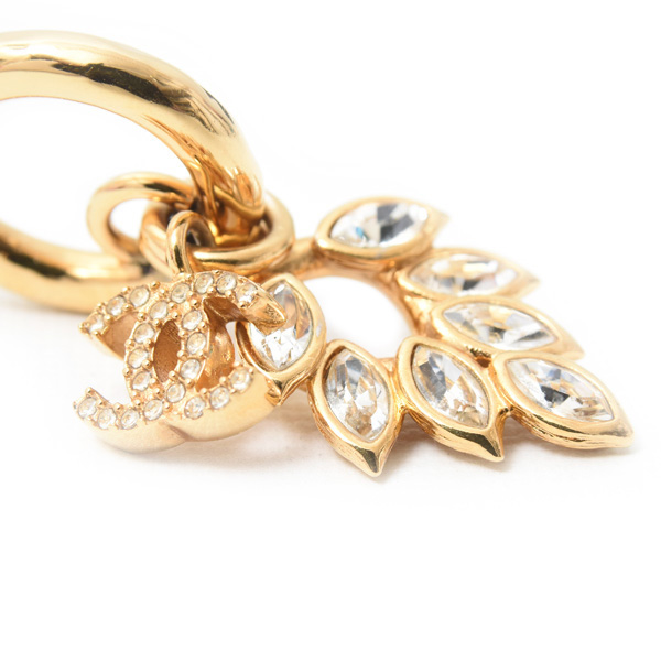 シャネル ピアス レディース ココマーク リーフモチーフピアス クリアストーン フープ メタル B22 CHANEL 中古