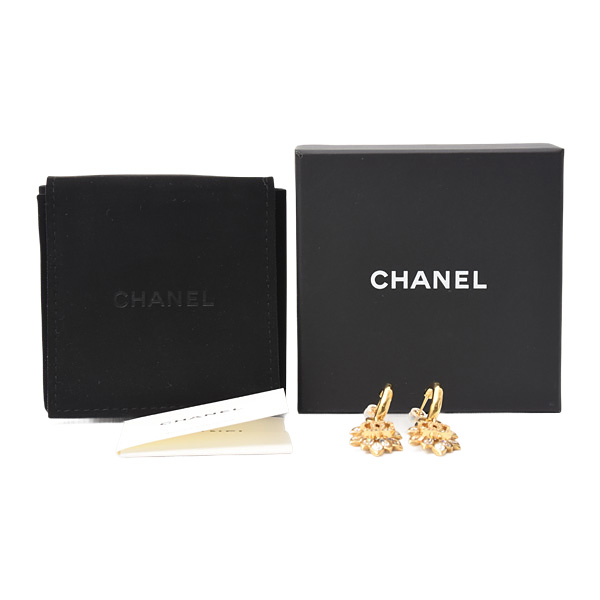 シャネル ピアス レディース ココマーク リーフモチーフピアス クリアストーン フープ メタル B22 CHANEL 中古