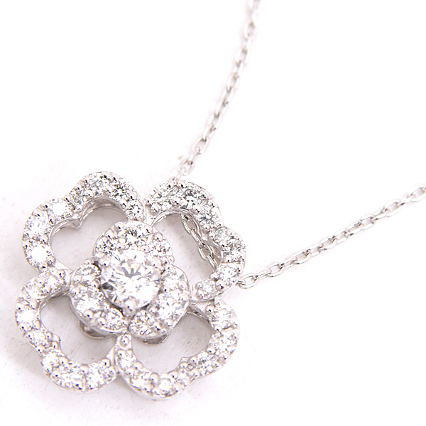 ポンテヴェキオ ネックレス レディース フラワーモチーフ ダイヤモンドネックレス ホワイトゴールド PONTE VECCHIO K18WG 中古