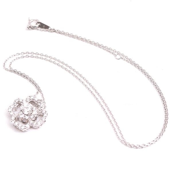 ポンテヴェキオ ネックレス レディース フラワーモチーフ ダイヤモンドネックレス ホワイトゴールド PONTE VECCHIO K18WG 中古