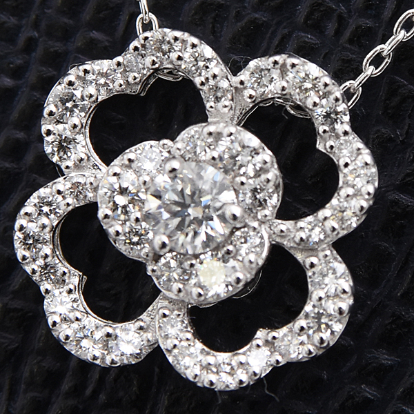 ポンテヴェキオ ネックレス レディース フラワーモチーフ ダイヤモンドネックレス ホワイトゴールド PONTE VECCHIO K18WG 中古