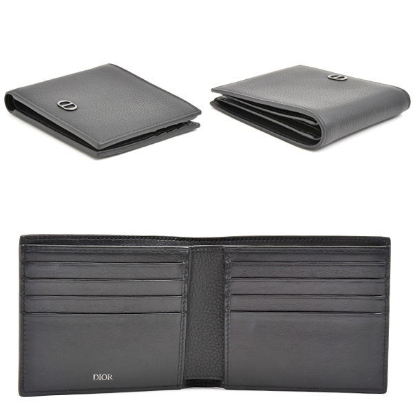 クリスチャンディオール 財布 メンズ CD Icon 2つ折りウォレット 札入れ 二つ折り ブラック カーフ Christian Dior 2ESBH027CDI 中古