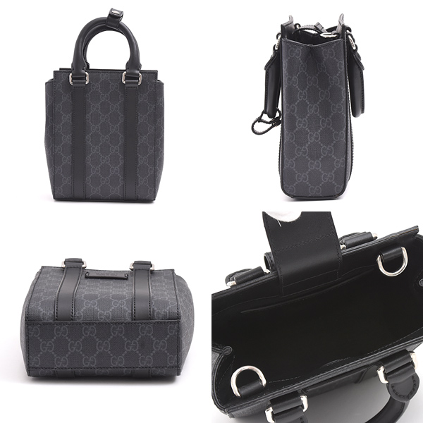 グッチ バッグ メンズ レディース GGスプリーム ミニトート ショルダーバッグ 2WAY ブラック GUCCI 696010 中古