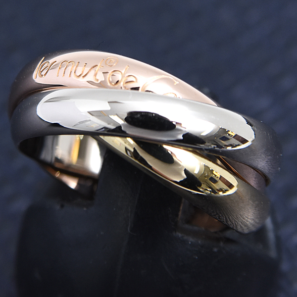 カルティエ 指輪 レディース トリニティ リング 3.3mm幅 50号 ゴールド Cartier 750YG×WG×PG 中古