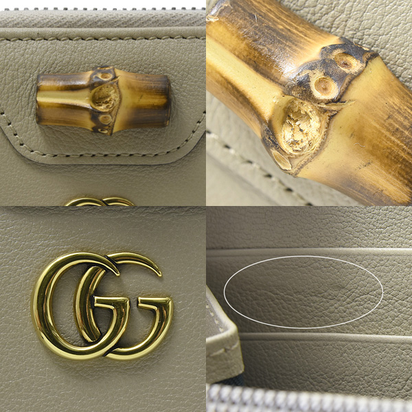 グッチ 財布 レディース ダブルG 長財布 ラウンドファスナー カーフ バンブー ベージュ系 GUCCI 658634 中古