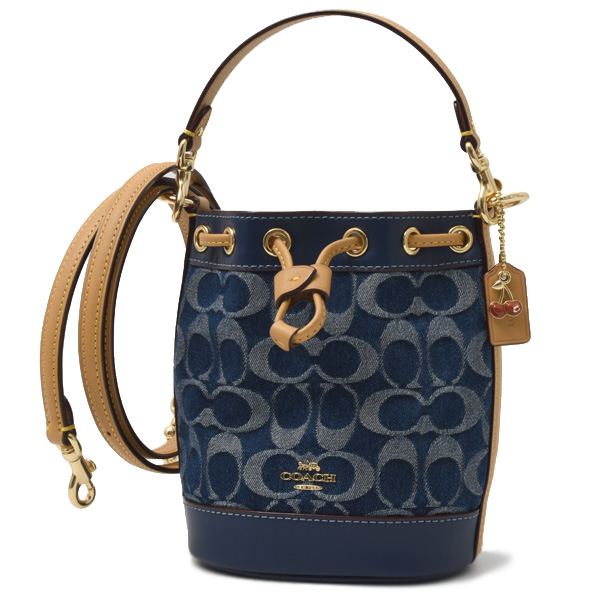 コーチ バッグ レディース 巾着 ミニショルダー 2WAY キャンバス×カーフ シグネチャー ブルー系 COACH L2480-CY740 中古