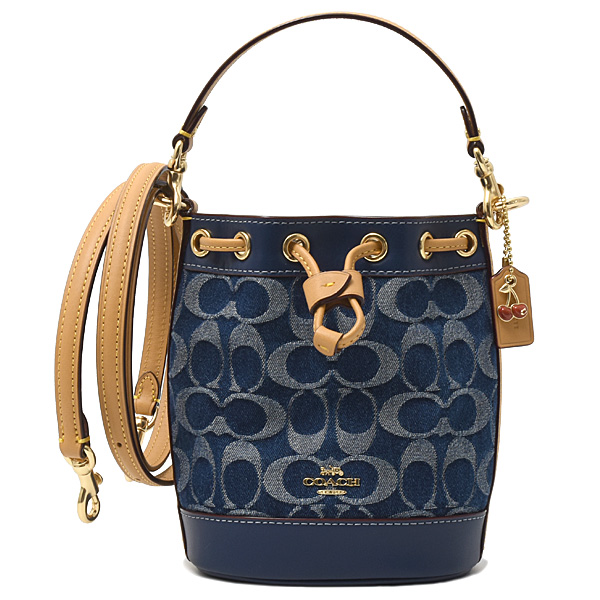 コーチ バッグ レディース 巾着 ミニショルダー 2WAY キャンバス×カーフ シグネチャー ブルー系 COACH L2480-CY740 中古