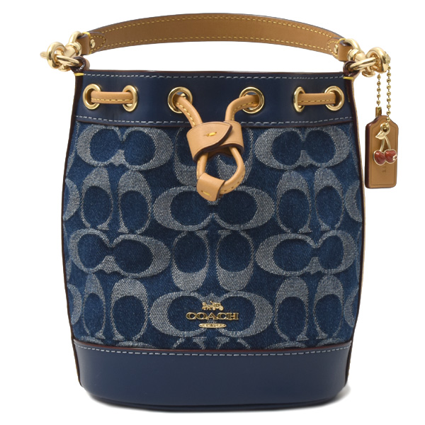コーチ バッグ レディース 巾着 ミニショルダー 2WAY キャンバス×カーフ シグネチャー ブルー系 COACH L2480-CY740 中古