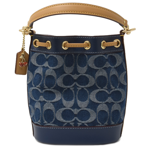 コーチ バッグ レディース 巾着 ミニショルダー 2WAY キャンバス×カーフ シグネチャー ブルー系 COACH L2480-CY740 中古