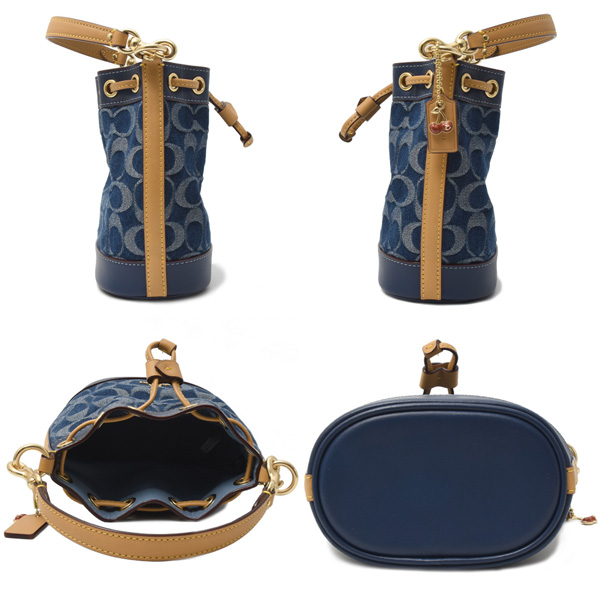 コーチ バッグ レディース 巾着 ミニショルダー 2WAY キャンバス×カーフ シグネチャー ブルー系 COACH L2480-CY740 中古