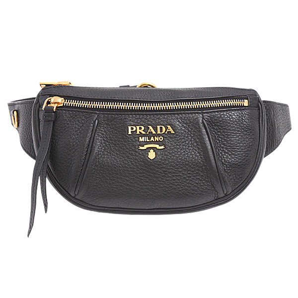 プラダ バッグ レディース メンズ ヴィッテロダイノ ウエストポーチ ボディバッグ レザー NERO PRADA 1BL008 中古