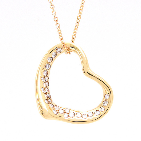 ティファニー ネックレス  レディース オープンハート ダイヤモンド ペンダント イエローゴールド 750YG TIFFANY 中古