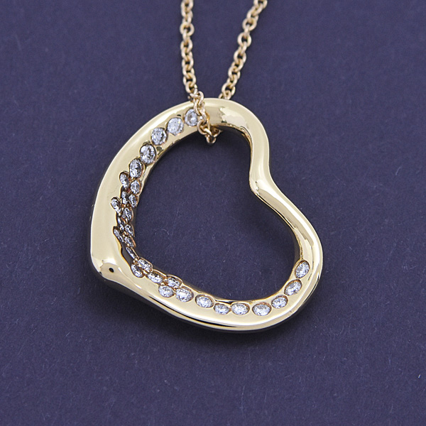 ティファニー ネックレス  レディース オープンハート ダイヤモンド ペンダント イエローゴールド 750YG TIFFANY 中古
