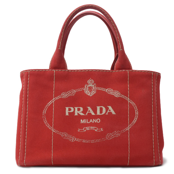 プラダ バッグ レディース カナパトート ハンドバッグ デニム レッド PRADA 中古