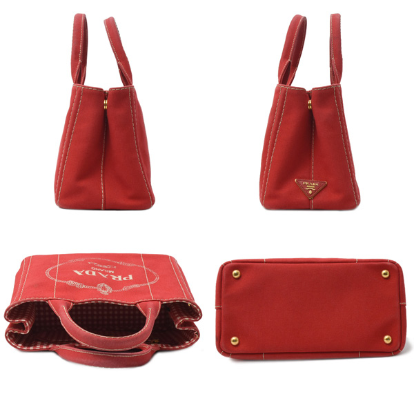 プラダ バッグ レディース カナパトート ハンドバッグ デニム レッド PRADA 中古