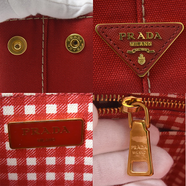 プラダ バッグ レディース カナパトート ハンドバッグ デニム レッド PRADA 中古