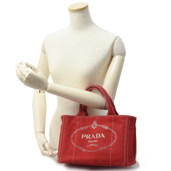 プラダ バッグ レディース カナパトート ハンドバッグ デニム レッド PRADA 中古