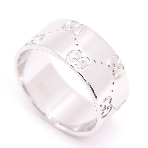 グッチ 指輪 メンズ レディース アイコン ワイド リング 16号 実寸15号 ホワイトゴールド 750WG GUCCI 中古