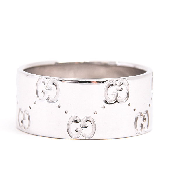 グッチ 指輪 メンズ レディース アイコン ワイド リング 16号 実寸15号 ホワイトゴールド 750WG GUCCI 中古