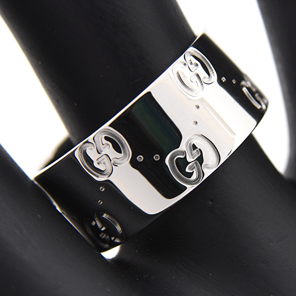 グッチ 指輪 メンズ レディース アイコン ワイド リング 16号 実寸15号 ホワイトゴールド 750WG GUCCI 中古