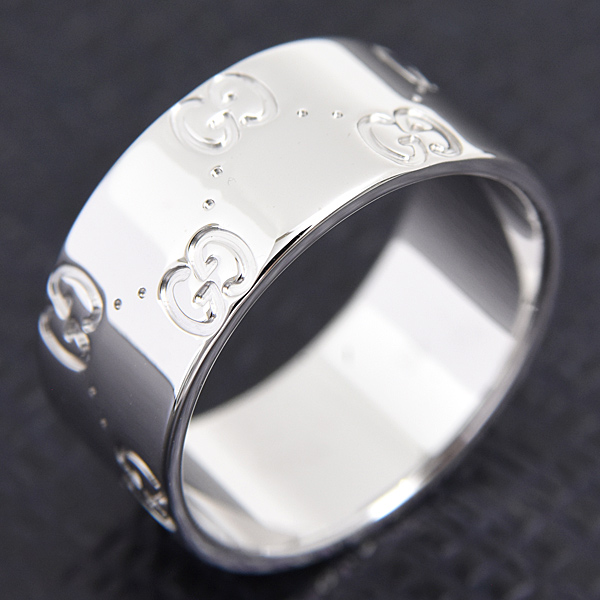 グッチ 指輪 メンズ レディース アイコン ワイド リング 16号 実寸15号 ホワイトゴールド 750WG GUCCI 中古