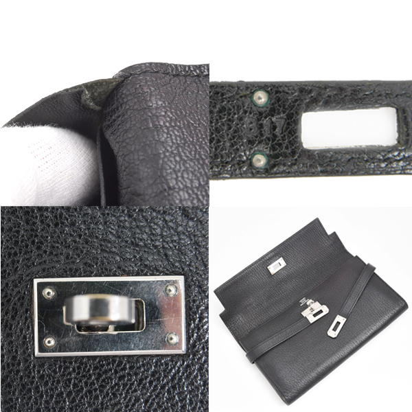 エルメス 財布 レディース ケリーウォレット ロング 長財布 ヴォーエプソン □L刻印 シルバー金具 ブラック HERMES 中古