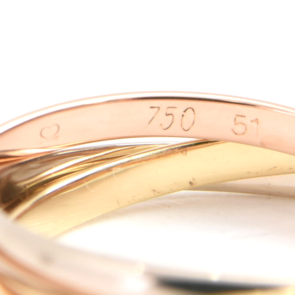 カルティエ 指輪 レディース トリニティ 3連 リング 1.9mm幅 51号 ゴールド Cartier 750YG×WG×PG 中古