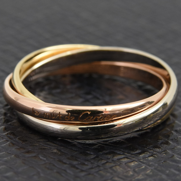 カルティエ 指輪 レディース トリニティ 3連 リング 1.9mm幅 51号 ゴールド Cartier 750YG×WG×PG 中古